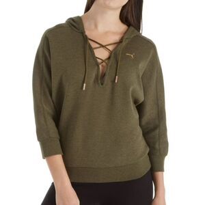 Puma 515722 Yogini WarmCELL Lace Up Neck Hoodie (Olive Night/Heather)